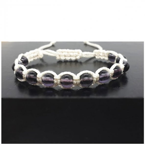 Makreme Örme Mor Kuvars Erkek Doğal Taş Bileklik