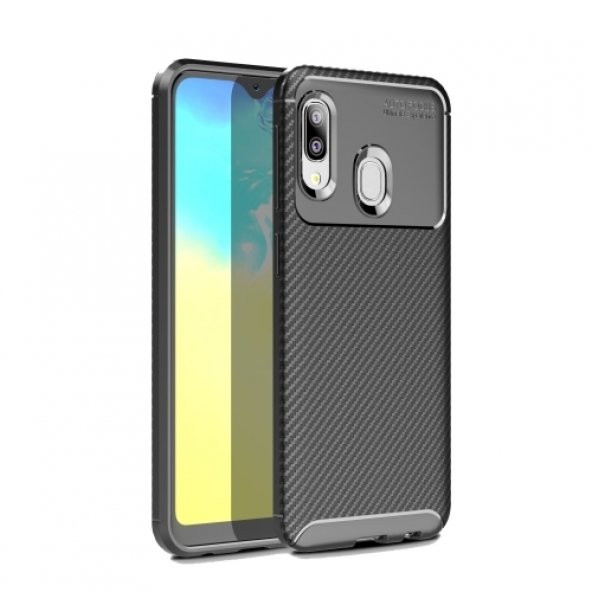 Smcase Samsung Galaxy A20E Kılıf Negro Karbon Silikon   Nano Ekran Koruyucu