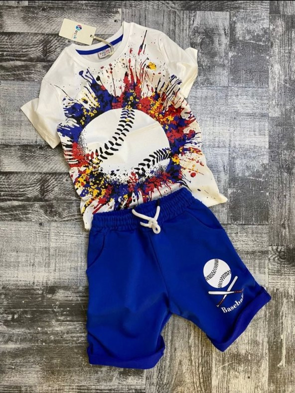 Baseball Yazılı Mavi Renk Erkek Çocuk Şortlu Takım