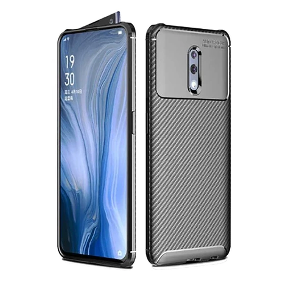 Smcase Oppo Reno Kılıf Negro Karbon Silikon  Nano Ekran Koruyucu