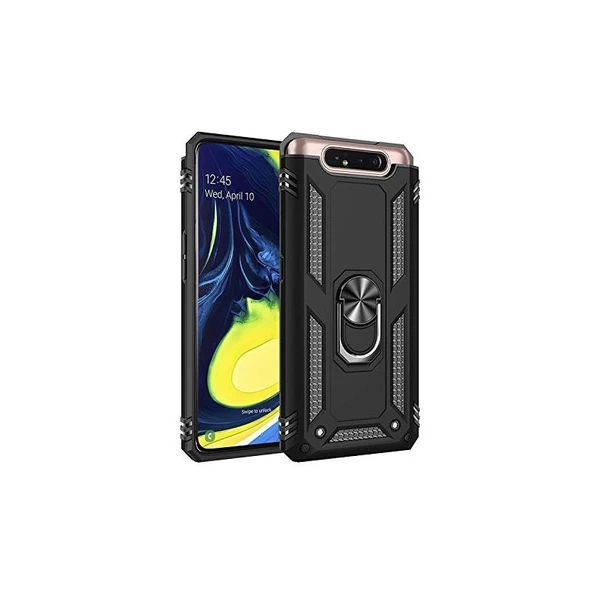 Smcase Samsung Galaxy A80 Kılıf Vega Yüzüklü Tank Kapak  Nano Ekran Koruyucu