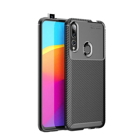 Smcase Huawei P Smart Z Kılıf Negro Karbon Desenli Silikon  Nano Ekran Koruyucu