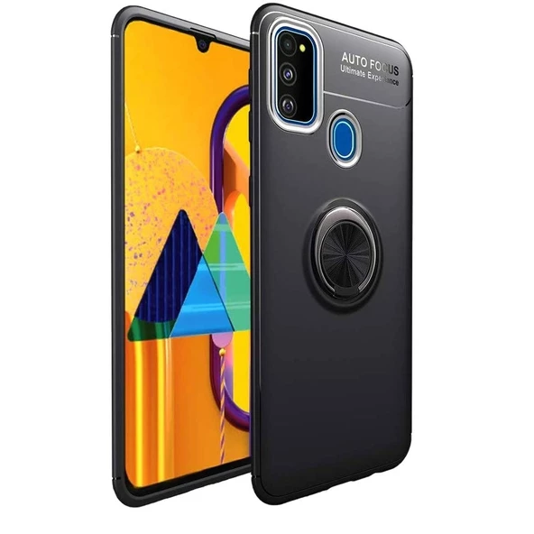 Smcase Samsung Galaxy M30s Kılıf Ravel Yüzüklü Silikon  Nano Ekran Koruyucu