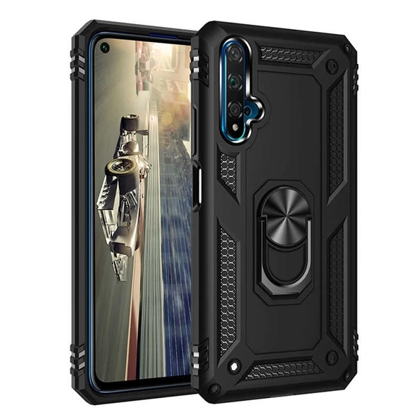 Smcase Huawei Nova 5T Kılıf Vega Yüzüklü Tank Kapak  Nano Ekran Koruyucu