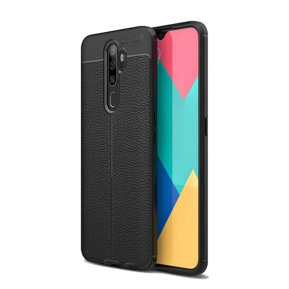 Smcase Oppo A9 2020 Kılıf Deri Dokulu Silikon  Nano Ekran Koruyucu