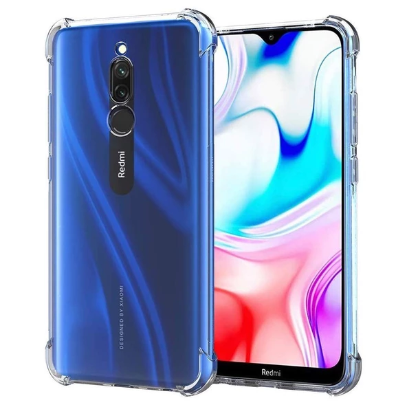 Smcase Xiaomi Redmi 8 Kılıf Darbe Korumalı Silikon  Nano Ekran Koruyucu