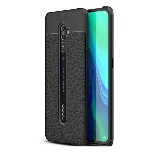 Smcase Oppo Reno 2Z Kılıf Deri Dokulu Silikon  Nano Ekran Koruyucu