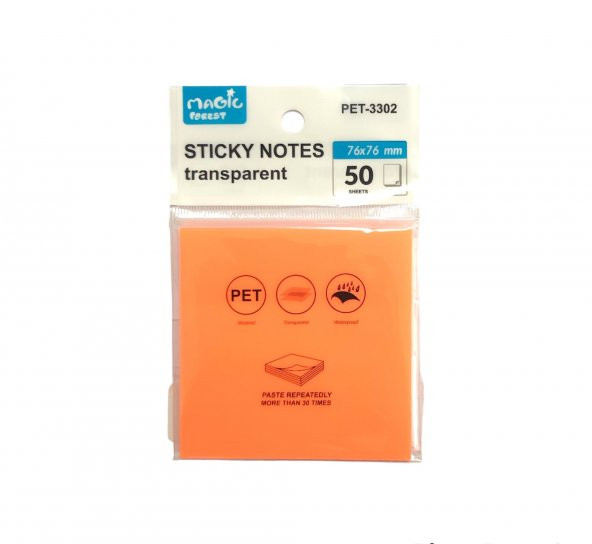 Maxx Sticky Notes Şeffaf Post-İt 76x76 - 50 Yaprak – Neon Turuncu