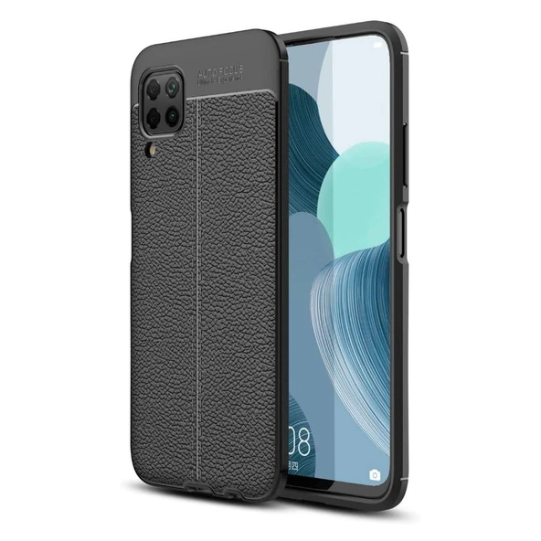 Smcase Huawei P40 Lite Kılıf Deri Dokulu Silikon  Nano Ekran Koruyucu