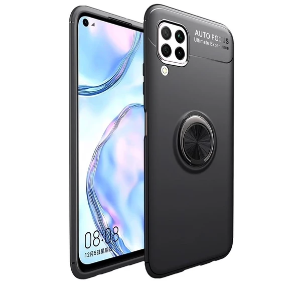 Smcase Huawei P40 Lite Kılıf Ravel Yüzüklü Standlı Silikon  Nano Ekran Koruyucu