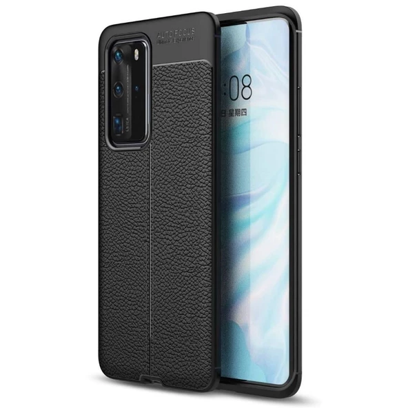 Smcase Huawei P40 Pro Kılıf Deri Dokulu Silikon