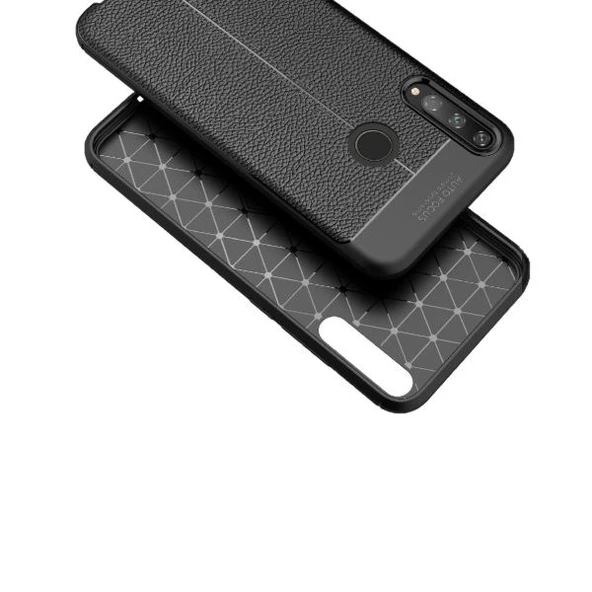 Smcase Huawei P40 Lite E Kılıf Deri Dokulu Silikon  Nano Ekran Koruyucu - 2