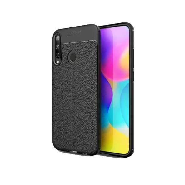 Smcase Huawei P40 Lite E Kılıf Deri Dokulu Silikon  Nano Ekran Koruyucu