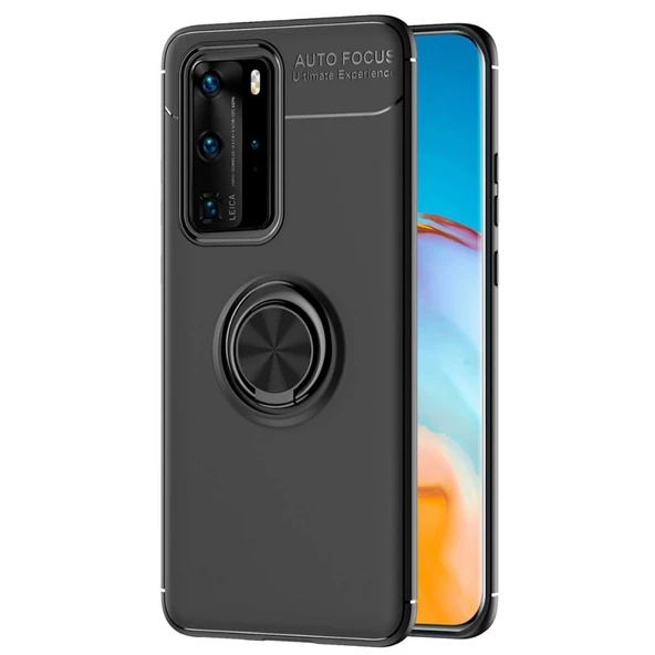 Smcase Huawei P40 Pro Kılıf Ravel Yüzüklü Standlı Silikon