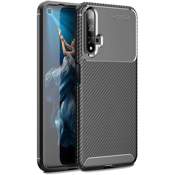 Smcase Huawei Nova 5T Negro Silikon Kılıf  Nano Ekran Koruyucu  Kartlıklı Slim Cüzdan