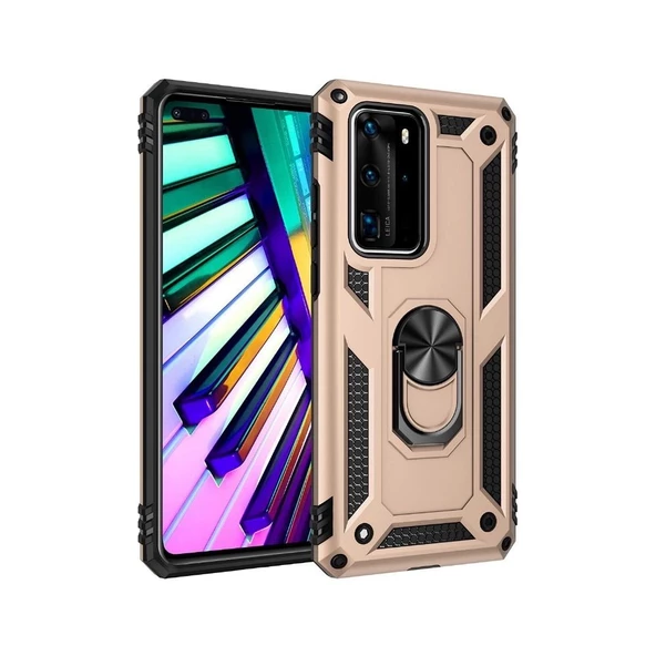 Smcase Huawei P40 Pro Kılıf Vega Yüzüklü Tank Kapak - Resim 4