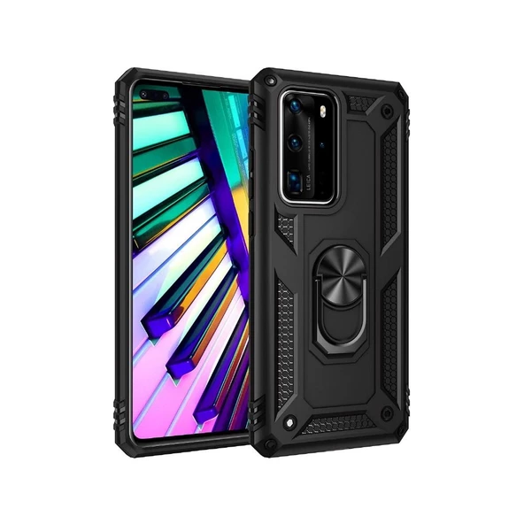 Smcase Huawei P40 Pro Kılıf Vega Yüzüklü Tank Kapak