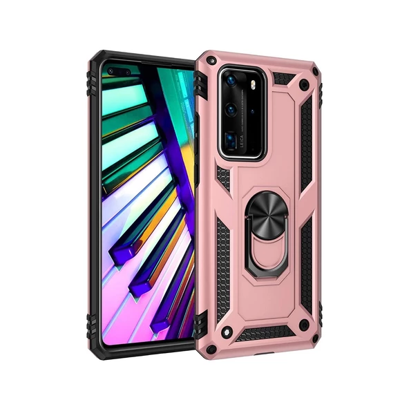 Smcase Huawei P40 Pro Kılıf Vega Yüzüklü Tank Kapak - Resim 7