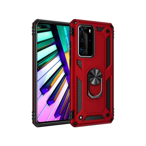 Smcase Huawei P40 Pro Kılıf Vega Yüzüklü Tank Kapak - Resim 10