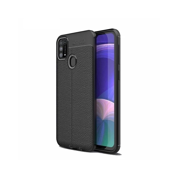 Smcase Samsung Galaxy M31 Kılıf Deri Dokulu Silikon  Nano Ekran Koruyucu