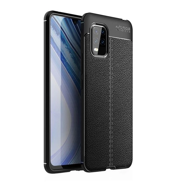 Smcase Xiaomi Mi 10 Lite 5G Kılıf Deri Dokulu Silikon  Nano Ekran Koruyucu