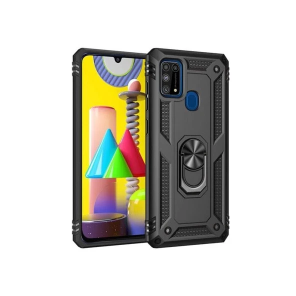 Smcase Samsung Galaxy M31 Kılıf Vega Yüzüklü Tank Kapak  Nano Ekran Koruyucu