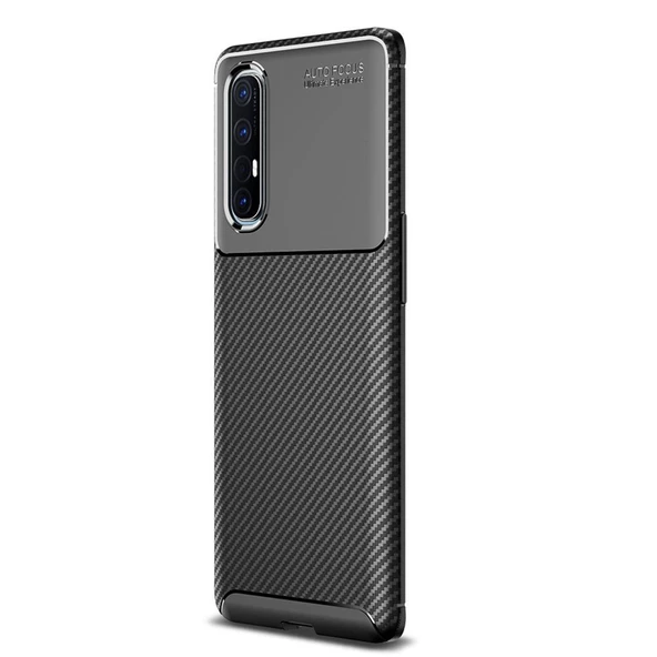 Smcase Oppo Reno3 Pro 5g Kılıf Negro Karbon Silikon  Tam Kapatan Ekran Koruyucu