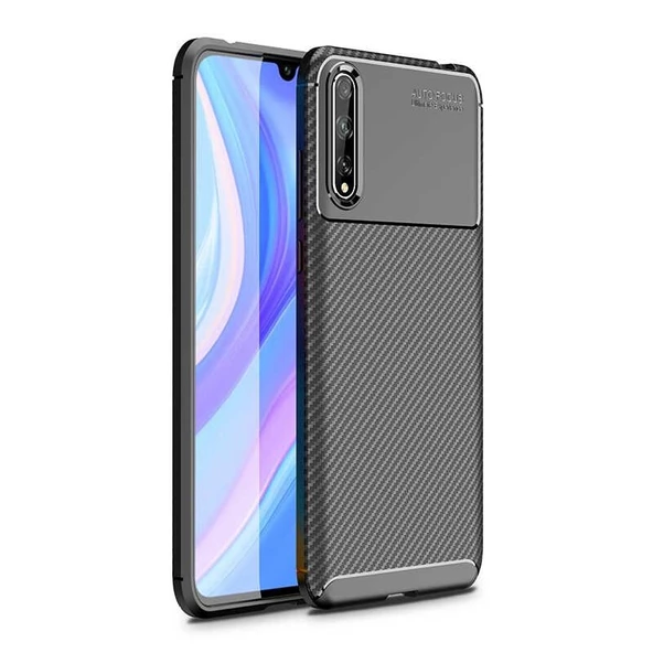 Smcase Huawei Y8p Kılıf Negro Karbon Silikon  Nano Ekran Koruyucu