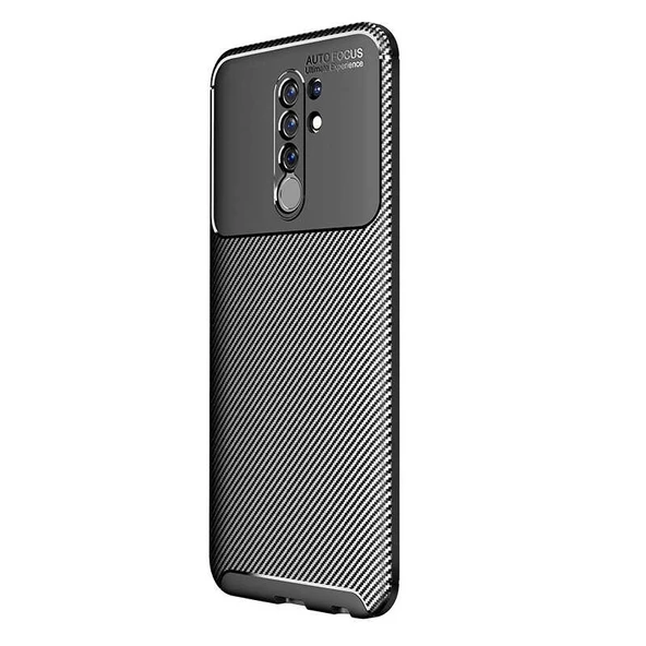 Smcase Xiaomi Redmi 9 Kılıf Negro Karbon Silikon  Nano Ekran Koruyucu