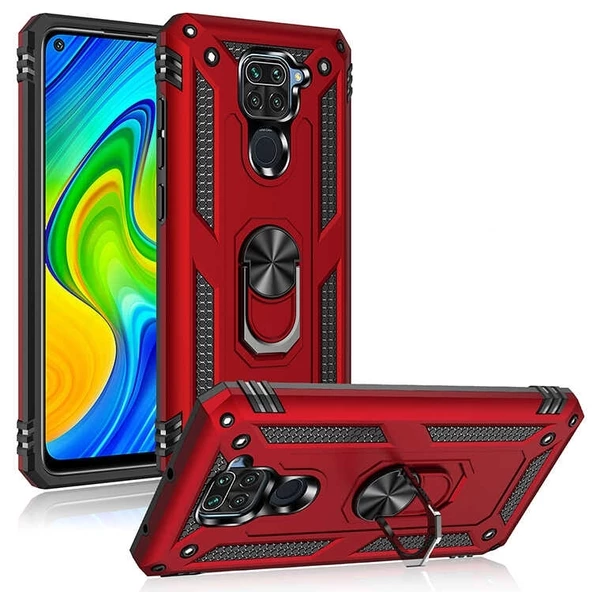 Smcase Xiaomi Redmi Note 9 Kılıf Vega Yüzüklü Tank Silikon - 9