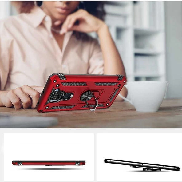 Smcase Xiaomi Redmi Note 9 Kılıf Vega Yüzüklü Tank Silikon Nano Ekran Koruyucu - 3