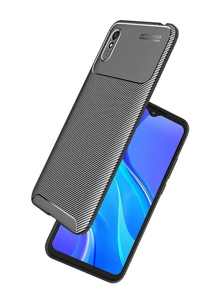 Smcase Xiaomi Redmi 9A Kılıf Negro Karbon Dokulu Silikon  Nano Ekran Koruyucu - 2