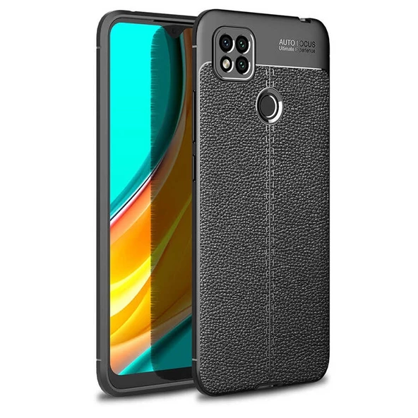 Smcase Xiaomi Redmi 9C Kılıf Deri Dokulu Silikon  Nano Ekran Koruyucu