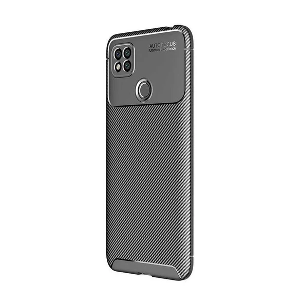 Smcase Xiaomi Redmi 9C Kılıf Negro Karbon Dokulu Silikon  Nano Ekran Koruyucu