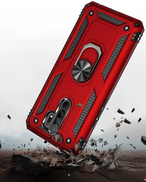 Smcase Xiaomi Redmi 9 Kılıf Vega Yüzüklü Çift Katmanlı Tank Kapak  Nano Ekran Koruyucu - Resim 10