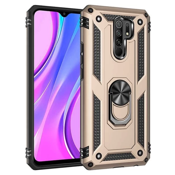Smcase Xiaomi Redmi 9 Kılıf Vega Yüzüklü Çift Katmanlı Tank Kapak  Nano Ekran Koruyucu - Resim 5
