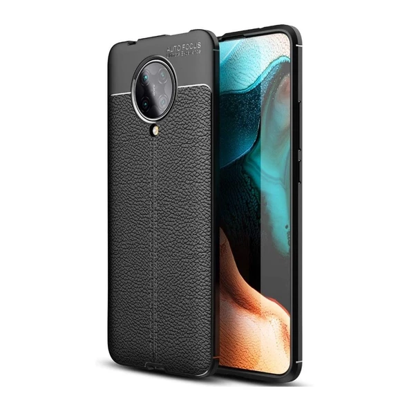 Smcase Xiaomi Poco F2 Pro Kılıf Deri Dokulu Silikon  Nano Ekran Koruyucu