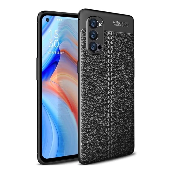 Smcase Oppo Reno4 Kılıf Deri Dokulu Silikon  Tam Kapatan Ekran Koruyucu ürün görseli 1
