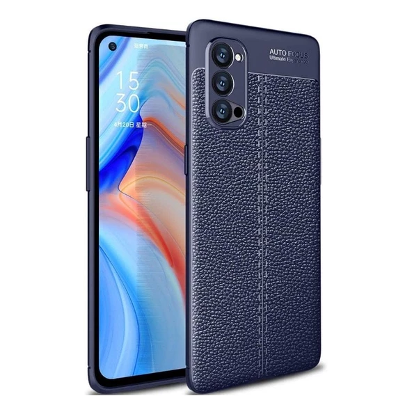 Smcase Oppo Reno4 Kılıf Deri Dokulu Silikon  Tam Kapatan Ekran Koruyucu - Resim 3