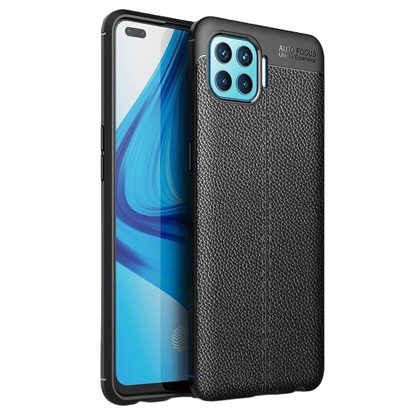 Smcase Oppo Reno4 Lite Kılıf Deri Dokulu Silikon  Nano Ekran Koruyucu