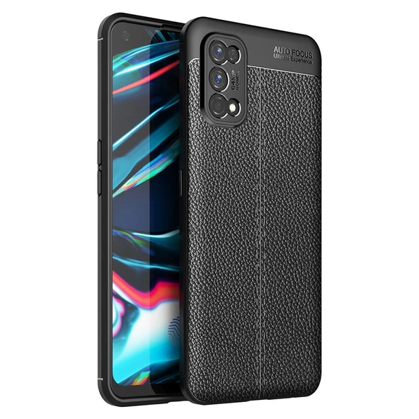 Smcase Realme 7 Pro Kılıf Deri Dokulu Silikon