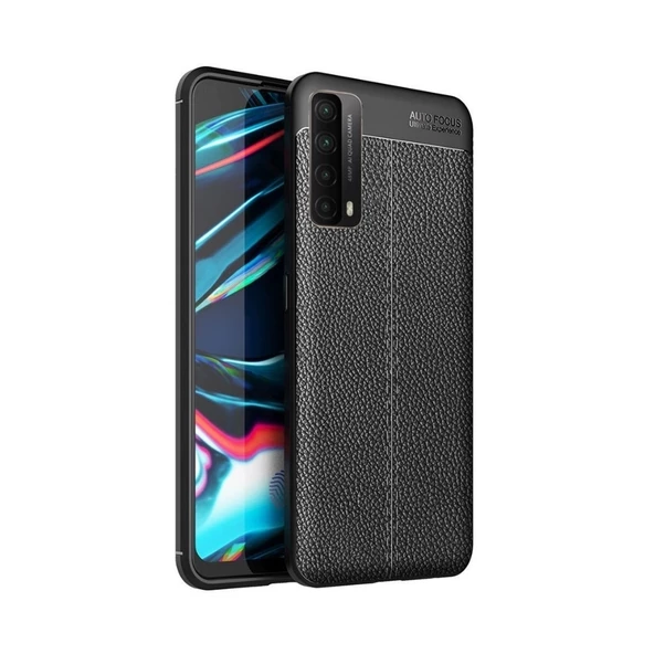 Smcase Huawei P Smart 2021 Kılıf Deri Dokulu Silikon  Nano Ekran Koruyucu