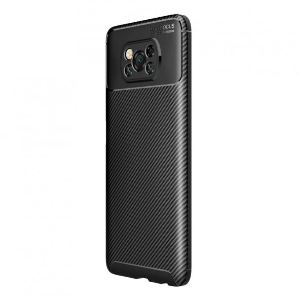 Smcase Xiaomi Poco X3 NFC Kılıf Negro Karbon Dokulu Kamera Korumalı Silikon