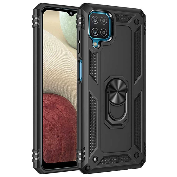 Smcase Samsung Galaxy M32 4G Kılıf Vega Yüzüklü Çift Katmanlı Tank Silikon