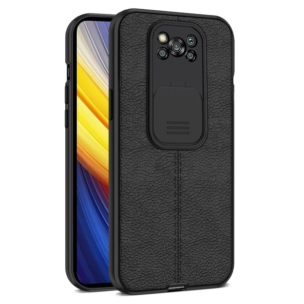 Smcase Xiaomi Poco X3 NFC Kılıf Lensi Kamera Korumalı Deri Dokulu Silikon