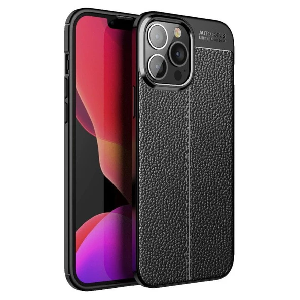 Smcase iPhone 13 Pro Max Kılıf Deri Dokulu Silikon