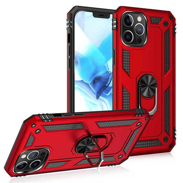 Smcase iPhone 13 Pro Max Kılıf Vega Yüzüklü Tank Silikon - Resim 11