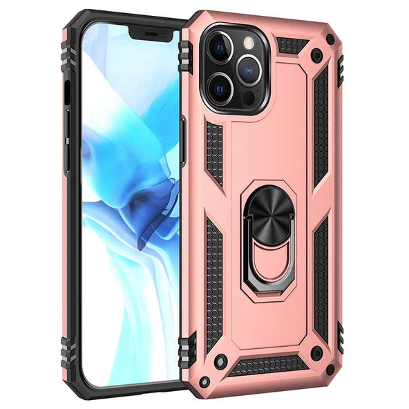 Smcase iPhone 13 Pro Max Kılıf Vega Yüzüklü Tank Silikon - Resim 10