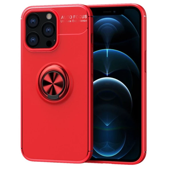 Smcase iPhone 13 Pro Max Kılıf Ravel Yüzüklü Stand Silikon  Nano Ekran Koruyucu