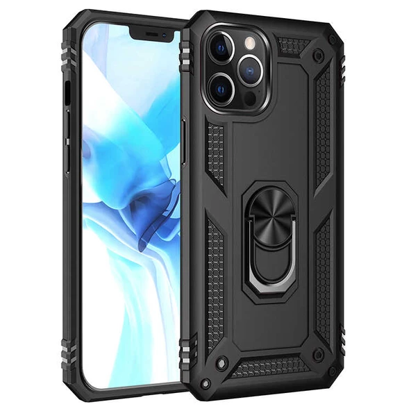 Smcase iPhone 13 Pro Kılıf Vega Yüzüklü Tank Silikon